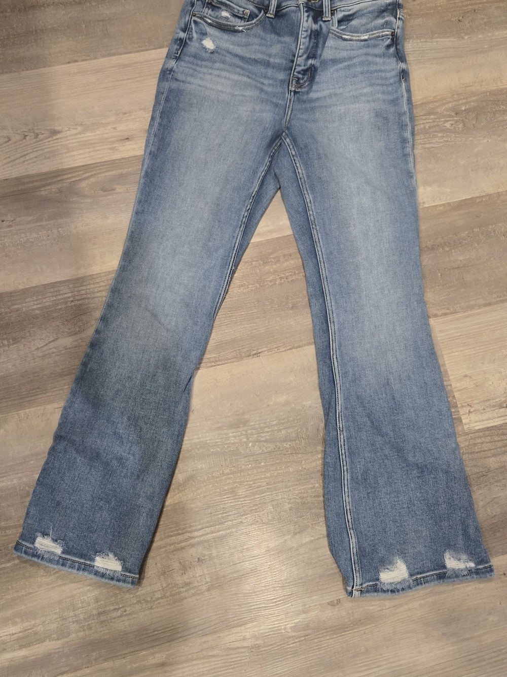 BKE Light Wash Bootcut Jeans with Faded Distressing